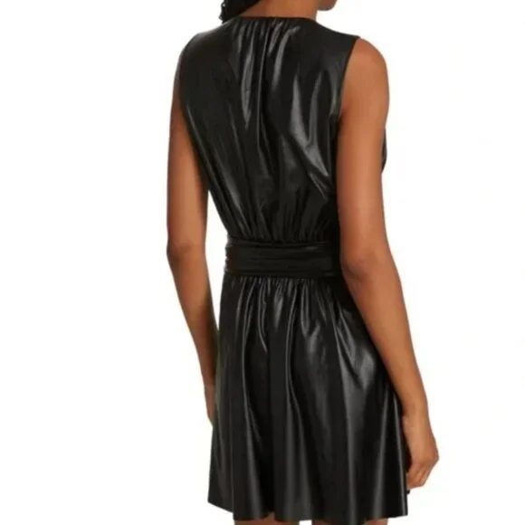 NWT Ramy Brook Lily Black Faux Vegan Leather Wrap Mini Dress | Size 4 - Picture 3 of 9